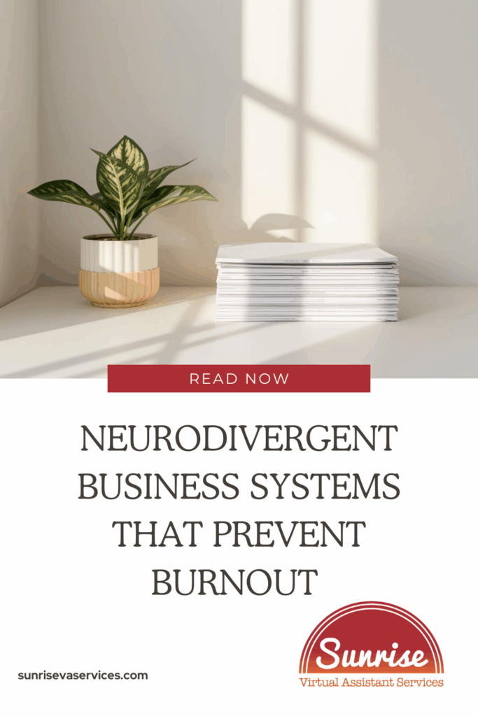 Build gentle, repeatable business systems for Neurodivergent founders. Reduce overwhelm, protect energy, and keep work sustainable.