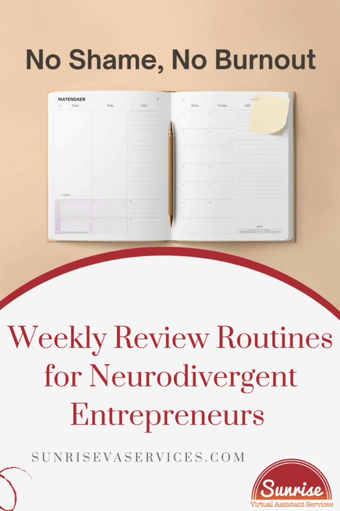 A simple weekly review routine designed for Neurodivergent entrepreneurs. Clear inboxes, plan priorities, and reset without burnout.